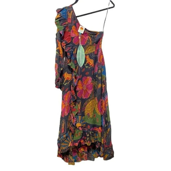 NWT Farm Rio Floral Ruffle Printed One-Shoulder Vacation Tropical Dress Size: XS - Picture 1 of 11